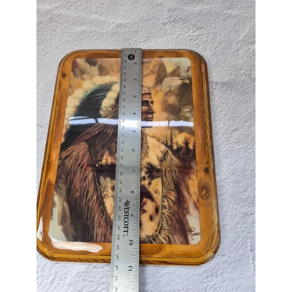 Vintage Ruane Native American Chief Wood Plaque Glossy Decoupage Wall Art 8x10.5